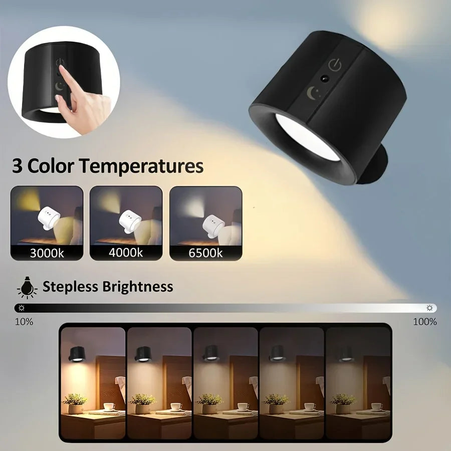 Lampe Murale LED Magnétique LumiAura™ – Sans Fil & Rotation 360°